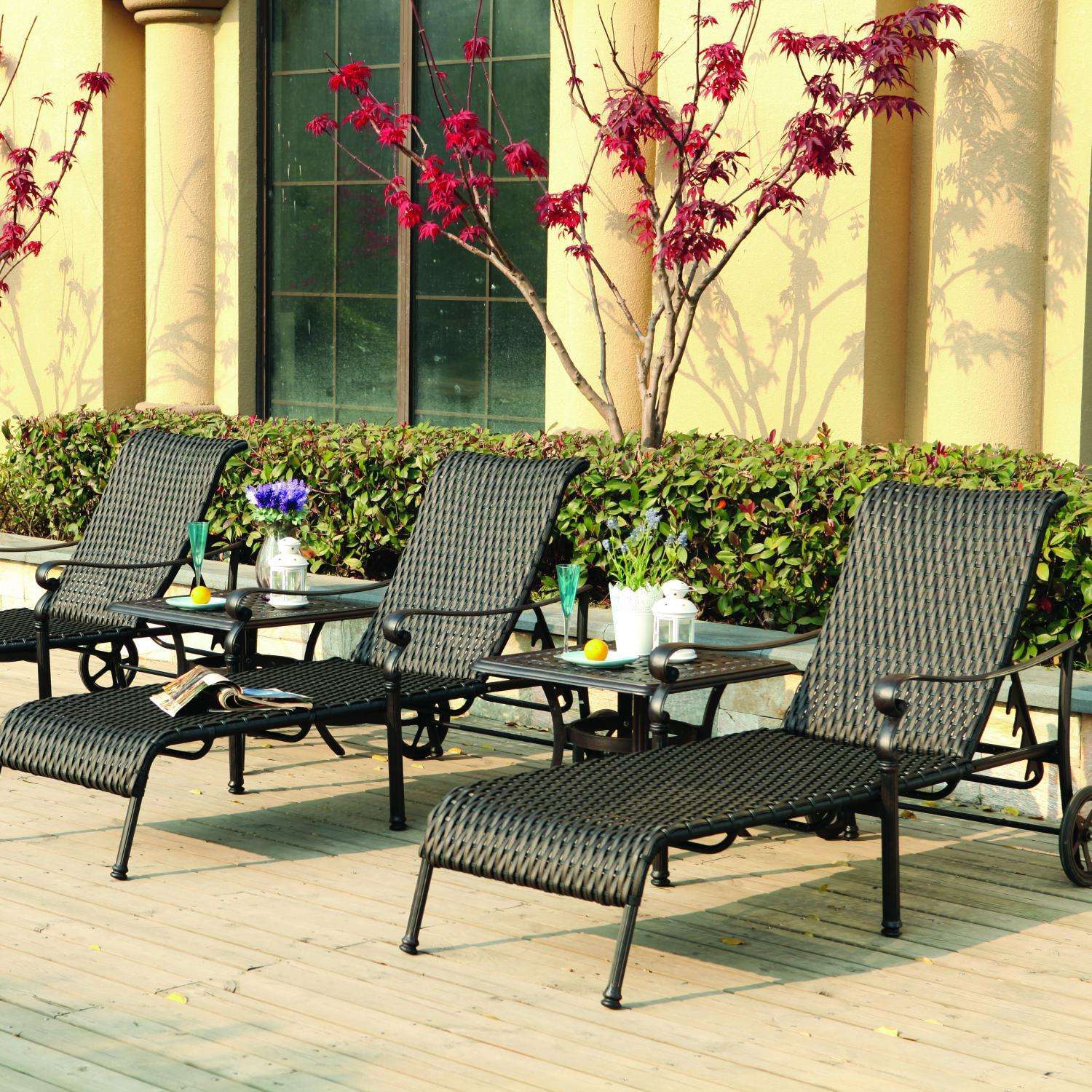 Darlee Victoria 5 Piece Resin Wicker Patio Chaise Lounge Set