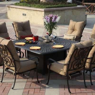 Darlee Santa Anita 9 Piece Cast Aluminum Patio Fire Pit Dining Set