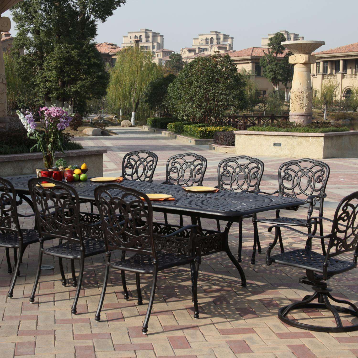 Darlee Florence 11 Piece Cast Aluminum Patio Dining Set Mocha