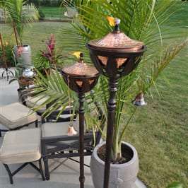 Starlite Patio Bali Bronze Patio Torches w/ Hammered Copper Torch Heads Set of 2