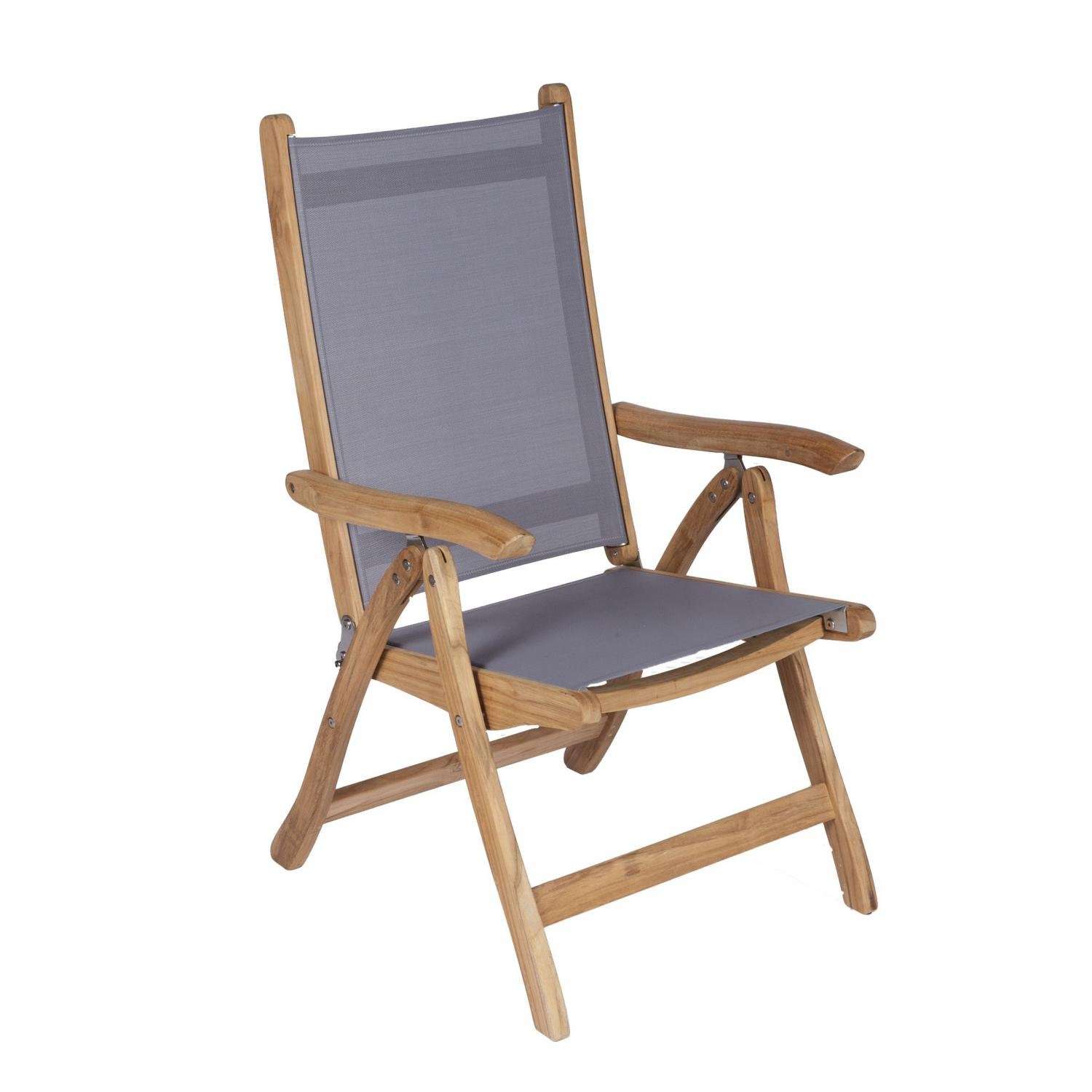 floridasling-1 Royal Teak Collection Gray Florida Sling Adjustable Arm Dining Chair – FLGR