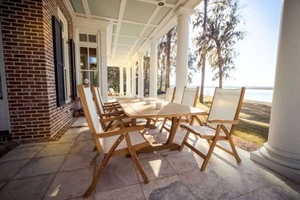 Royal Teak Collection White Florida Sling Adjustable Arm Dining Chair