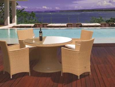 Royal Teak Collection Honey Helena Wicker White Cushion Dining Chair