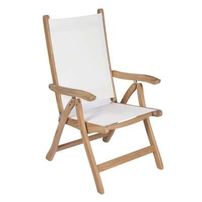 Royal Teak Collection White Florida Sling Adjustable Arm Dining Chair