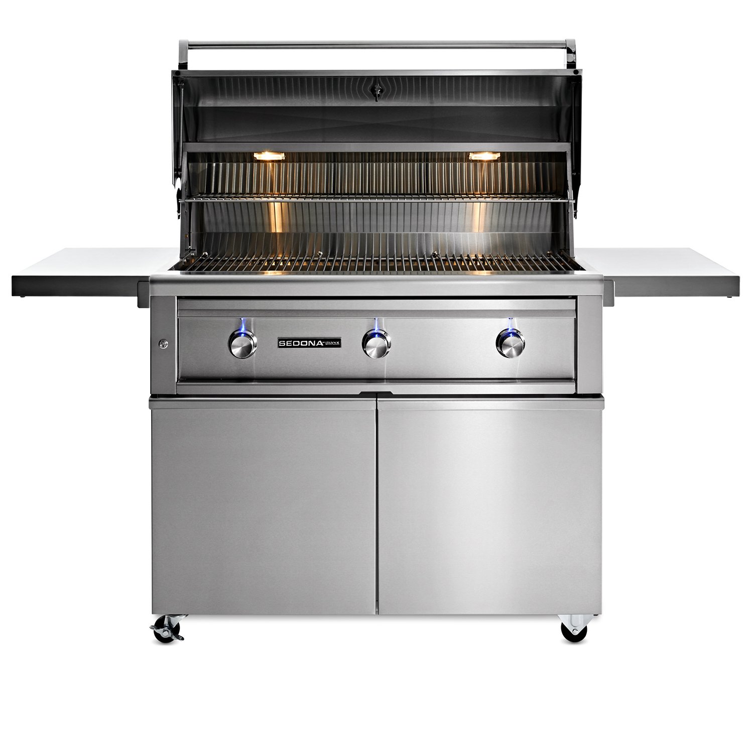 Lynx_701PSF_SedonaFreestanding_42_StainlessSteel_OpenLightOn01_rt Lynx Sedona 42" Freestanding Grill open
