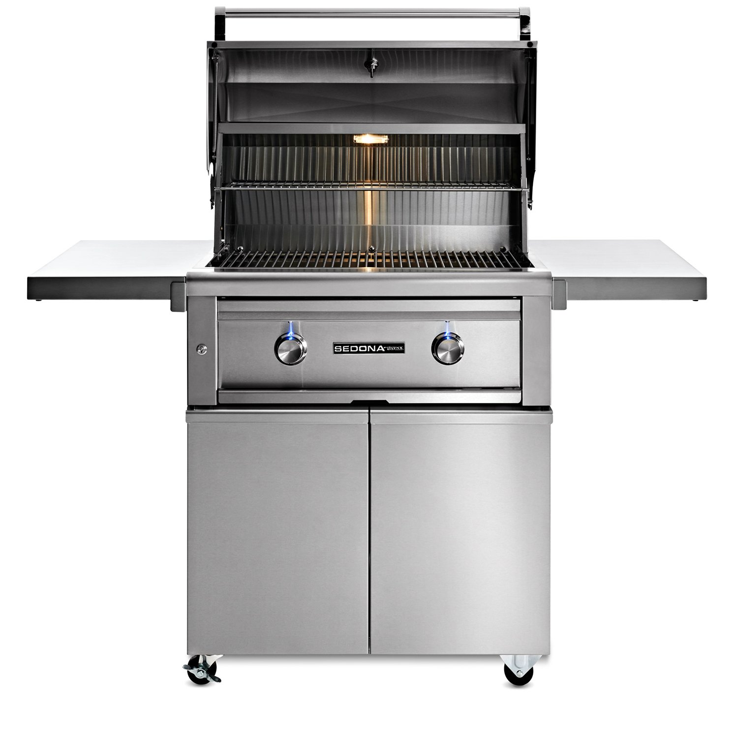 Lynx_L501S301CART_SedonaFreestandingGrill_30_StainlessSteel_OpenLightOn01 Lynx Sedona 30" Freestanding Grill open with light