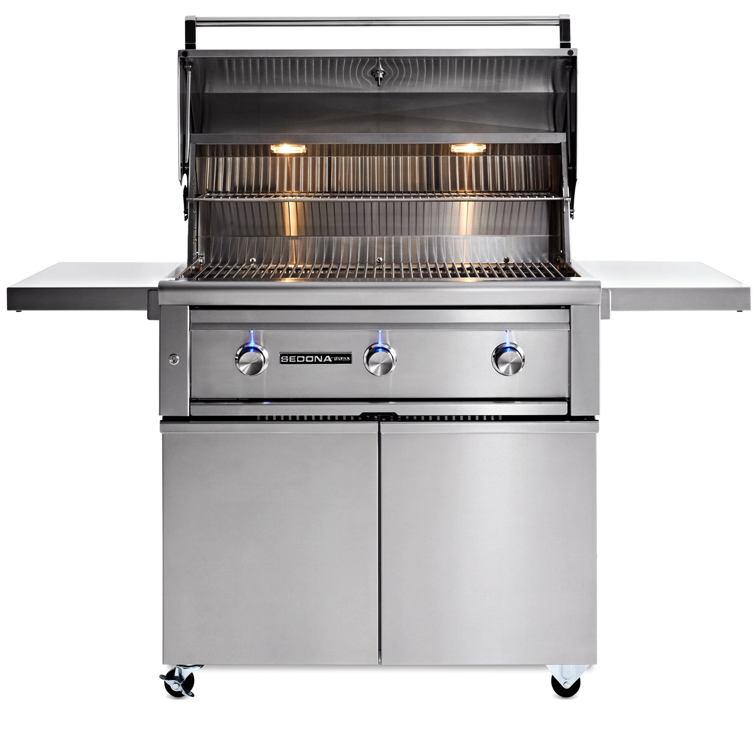 Lynx_L601S361CART_SedonaFreestandingGrill_36_StainlessSteel_OpenLightOn01 Lynx Sedona 36" Freestanding Grill Open
