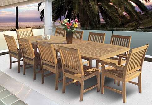 teak and wood outdoor patio furniture at the outdoor store