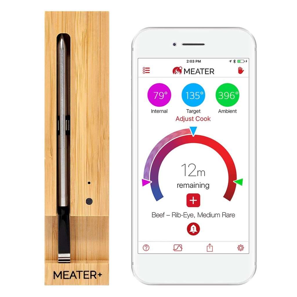 meater plus meat thermometer front and app