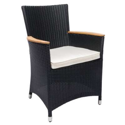 Royal Teak Collection Black Helena Wicker White Cushion Dining Chair