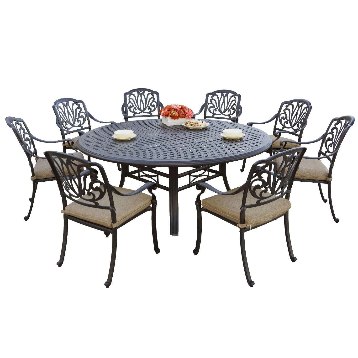 Darlee Elisabeth 9 Piece Cast Aluminum Round Patio Dining Set