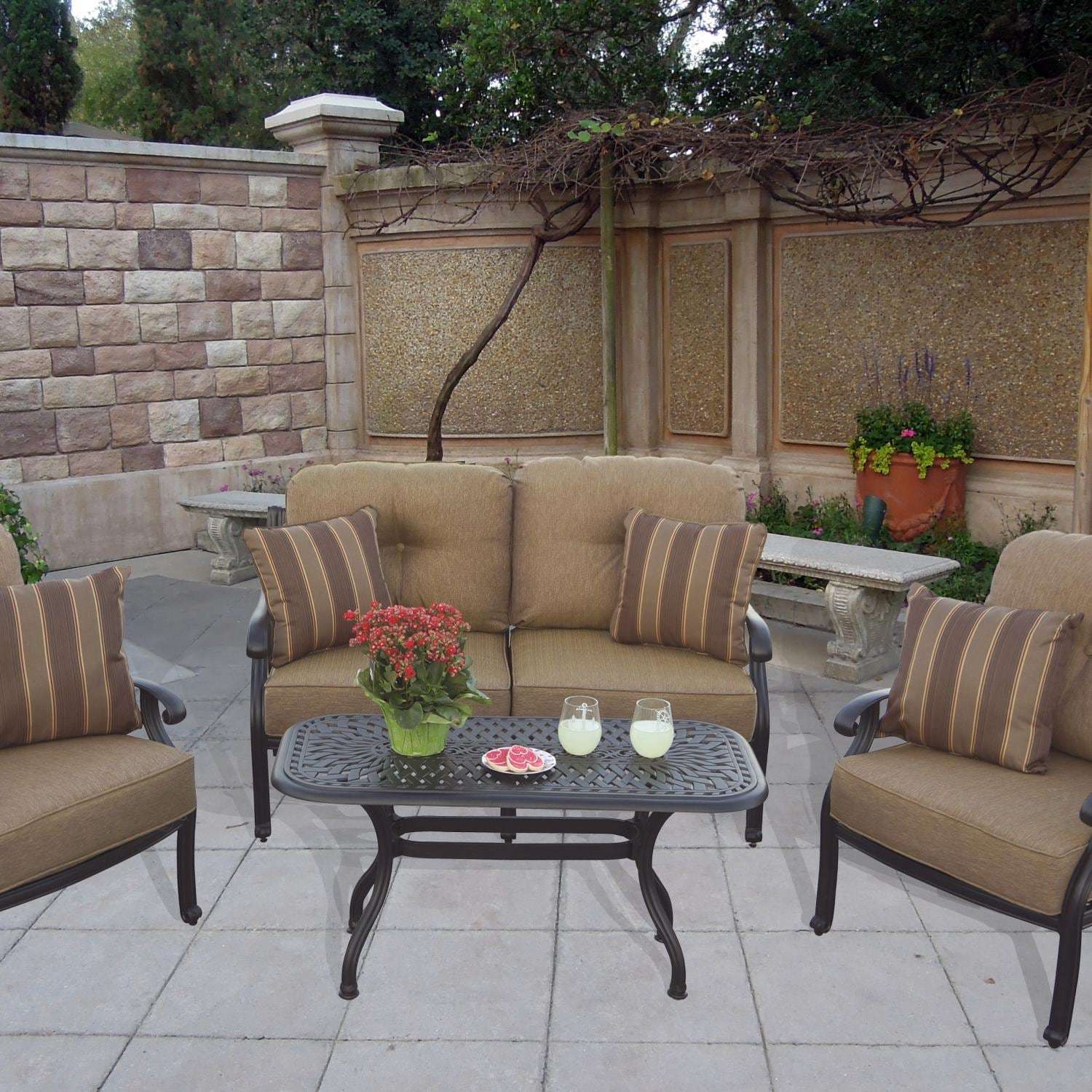 Darlee Nassau 4 Piece Cast Aluminum Patio Conversation Seating Set