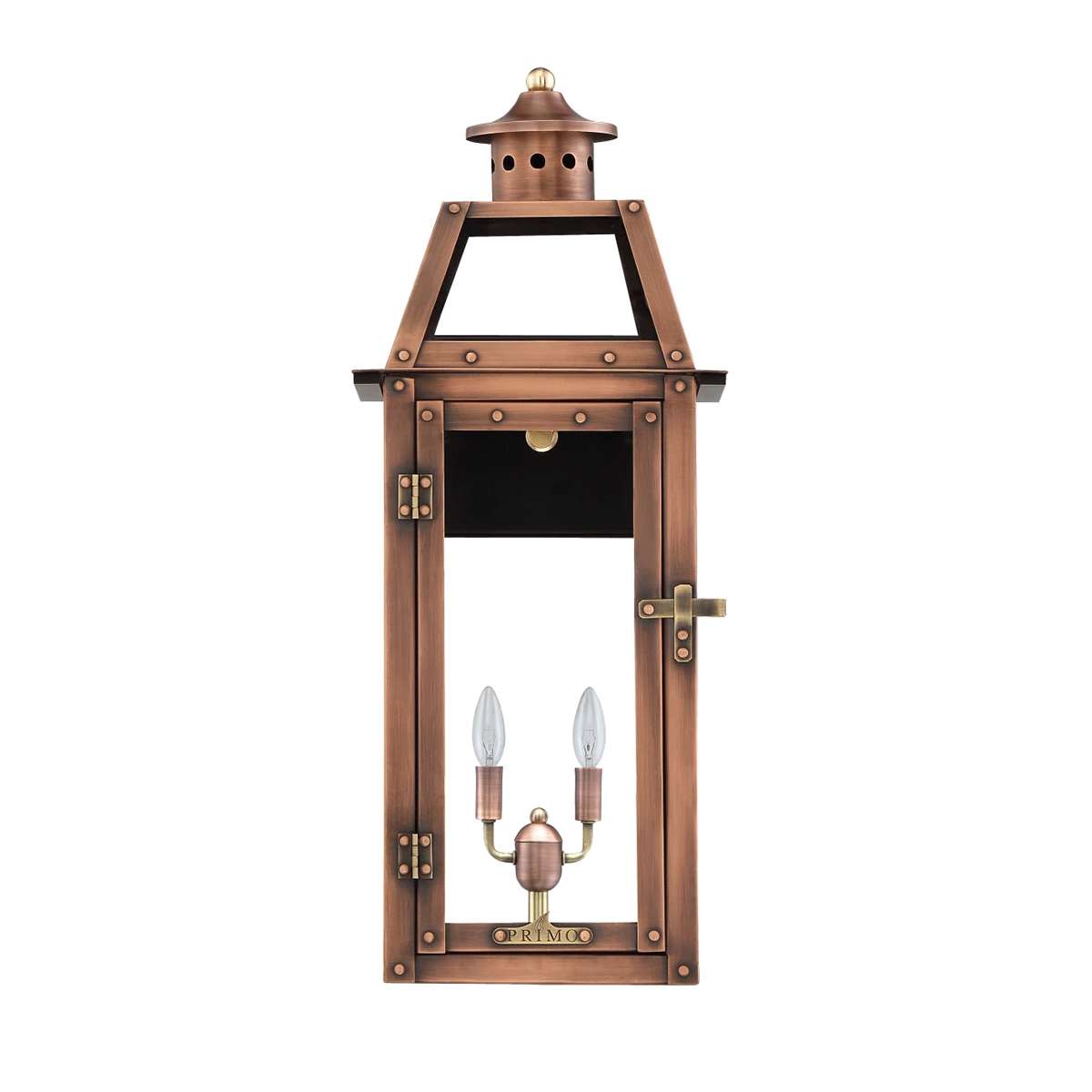 Primo Bienville Copper Outdoor Wall Lantern 2 Light Candelabra