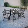 Darlee Brooklyn 5 Piece Patio Counter Height Bar Set w/ Rectangular Serving Table & Sesame Cushions