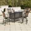 Darlee Mountain View 5 Piece Cast Aluminum Sling Patio Party Bar Set W/ Swivel Bar Stools