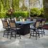 Darlee Mountain View 9 Piece Cast Aluminum Sling Patio Counter Height Fire Pit Bar Set W/ Square Table