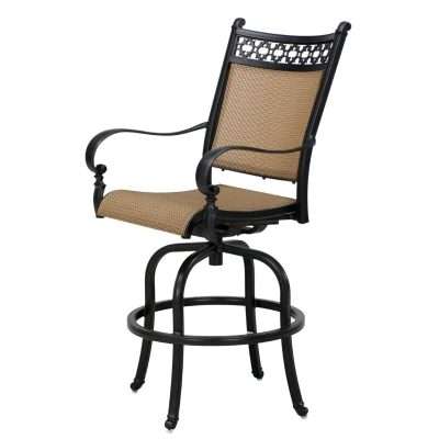 Darlee Mountain View 5 Piece Cast Aluminum Sling Patio Swivel Bar Stool Set W/ Round Table