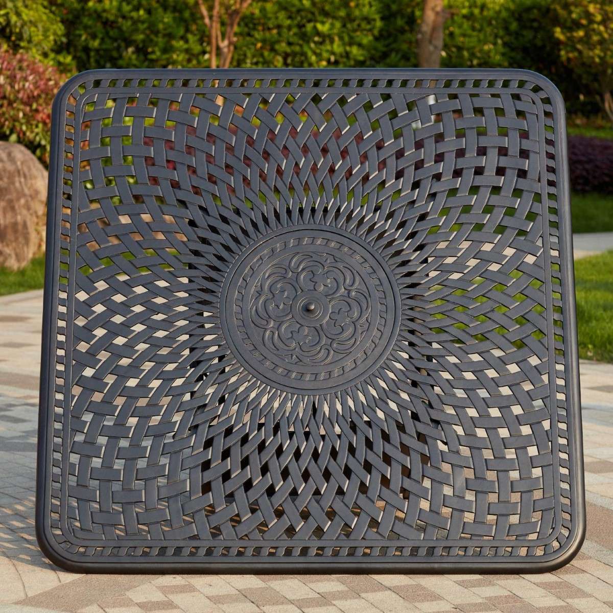 Mountain View 4 Darlee Mountain View 9 Piece Cast Aluminum Sling Patio Counter Height Fire Pit Bar Set W/ Square Table