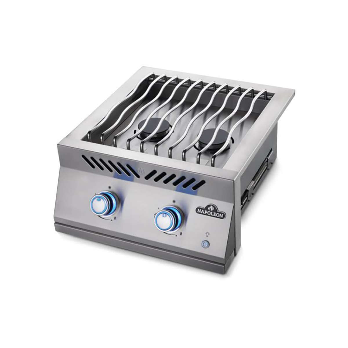 BIB18RTPSS-Web-Gallery-02-BIB18RT-Drop-In-Prod-Ang-Burner-Opn-KnobsOn-Lit Napoleon 700 Series Built-In 18" Dual Range Top Gas Burner