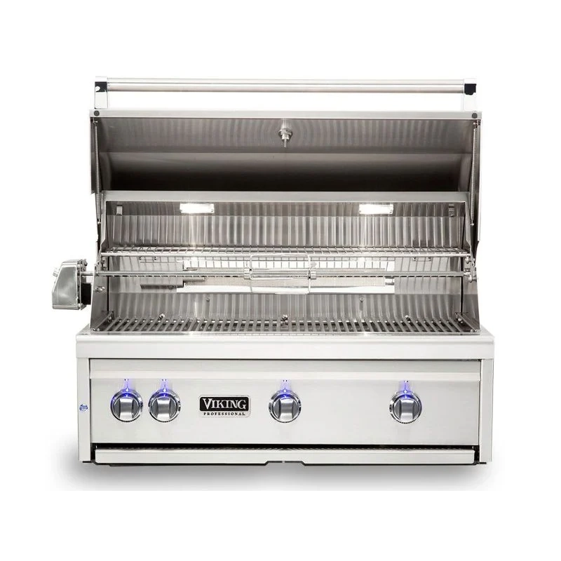 Viking 36″ Built-In Grill with Rotisserie with Hood Open – VQGI5361 Viking 36" Built-In Grill with Rotisserie with Hood Open - VQGI5361