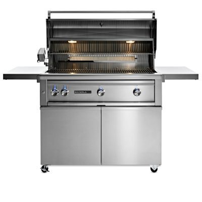 Lynx Sedona 42" Freestanding Grill With Rotisserie Lid open