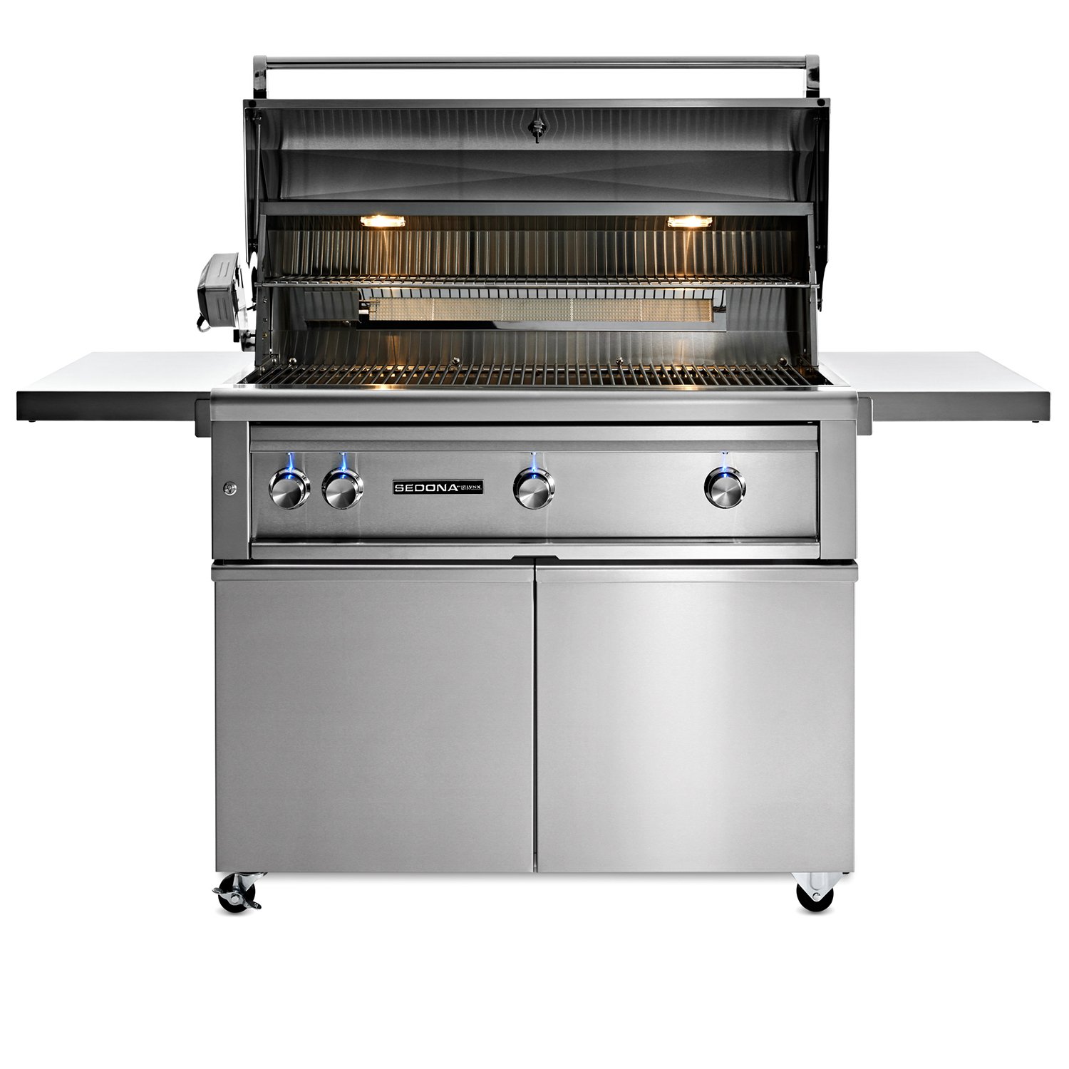 Lynx_L701RS421CART_SedonaFreestandingGrillRotis_42_StainlessSteel_OpenLightOn01 Lynx Sedona 42" Freestanding Grill With Rotisserie Lid open