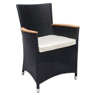 Royal Teak Collection Black Helena Wicker White Cushion Dining Chair – HEFWBL