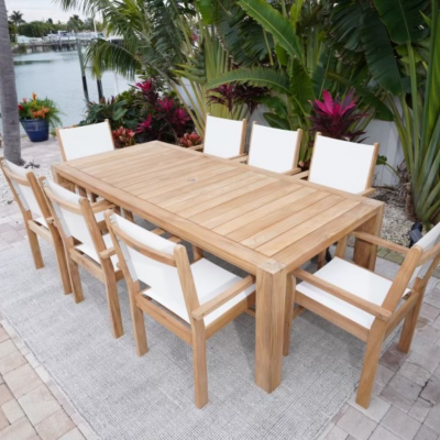 Royal Teak Collection 9 Piece Captiva Sling Dining Set