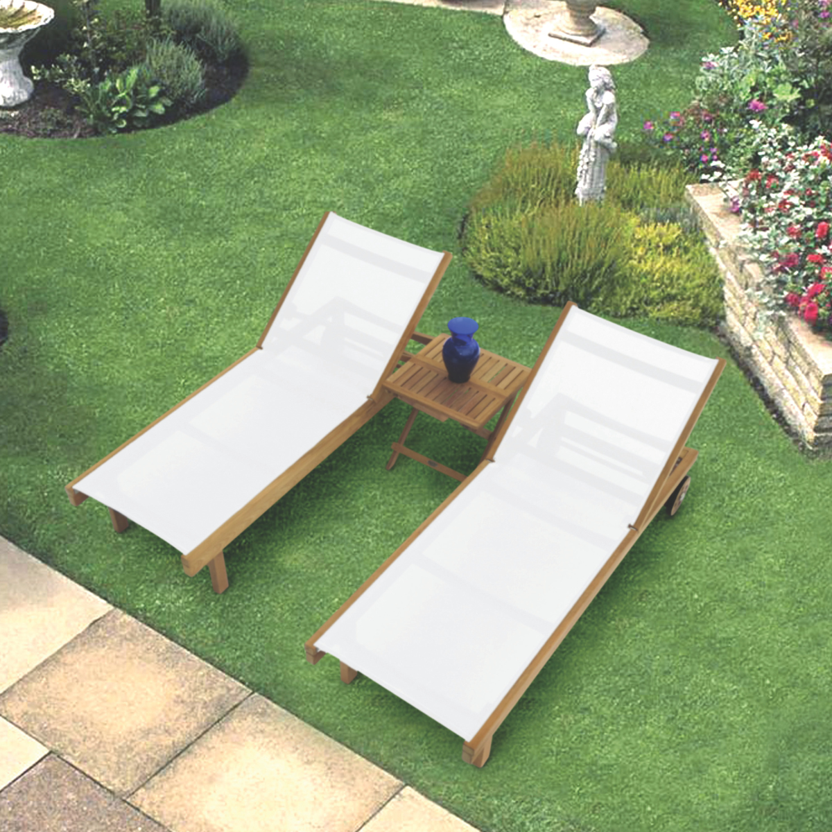 Royal Teak Collection 3-Piece Sundaze Sling Lounge Set Royal Teak Collection 3-Piece Sundaze Sling Lounge Set