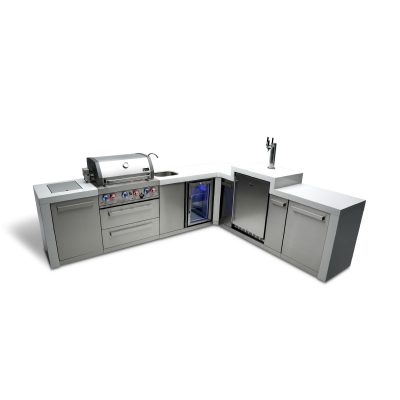 Mont Alpi 4-Burner Deluxe Island with 90 Degree Corner, Kegerator and Beverage Center - MAi400-D90KEGBEV