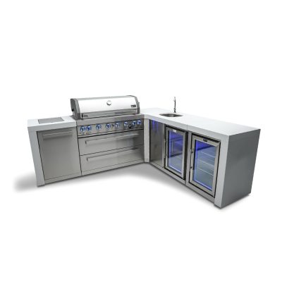 Mont Alpi 6-Burner Deluxe Island with 90 Degree Corner, Beverage Center and Fridge Cabinet - MAi805-D90BEVFC