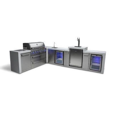 Mont Alpi 6-Burner Deluxe Island with 90 Degree Corner, Kegerator, Beverage Center and Fridge Cabinet - MAi805-D90KEGBEVFC