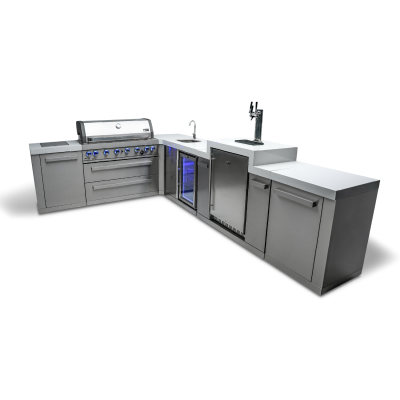 Mont Alpi 6-Burner Island with 90 Degree Corner, Kegerator and Beverage Center - MAi805-90KEGBEV
