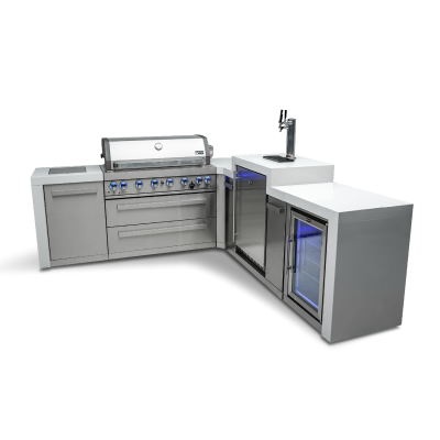 Mont Alpi 6-Burner Deluxe Island with 90 Degree Corner, Kegerator and Fridge Cabinet - MAi805-D90KEGFC