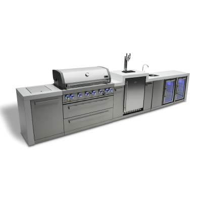 Mont Alpi 6-Burner Deluxe Island with Kegerator, Beverage Center and Fridge Cabinet - MAi805-DKEGBEVFC