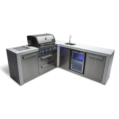 Mont Alpi 4-Burner Deluxe Island with 90 Degree Corner and Beverage Center - MAi400-D90BEV