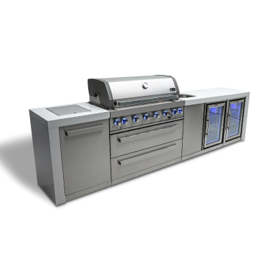 Mont Alpi 6-Burner Deluxe Island with Beverage Center and Fridge Cabinet - MAi805-DBEVFC